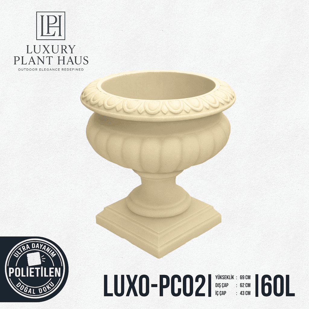 LUXO-PC02 Dış Mekan Saksı | Klasik Ayaklı Villa ve Peyzaj Saksısı (62x69 cm – 60 Litre)